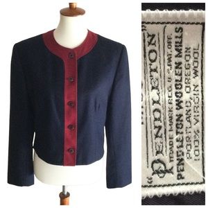 PENDLETON Women’s 100% Wool Lined Crop Blazer Jacket Blue Sz 12